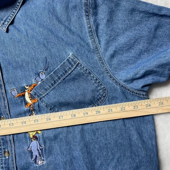 VTG Disney Winnie The Pooh Embroidered Short Sleeve Denim Shirt Size 18W/20W - Picture 5 of 7